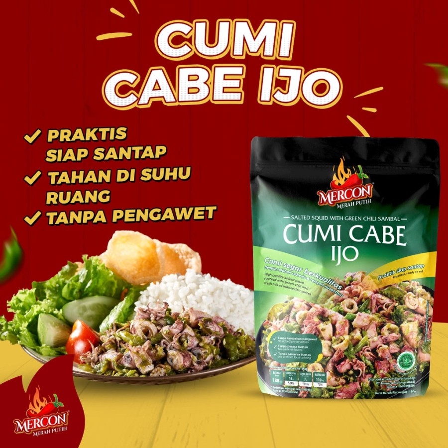

CUMI CABE IJO MERCON MERAH PUTIH 150 GRAM SATUAN LEVEL PEDAS LENGKAP