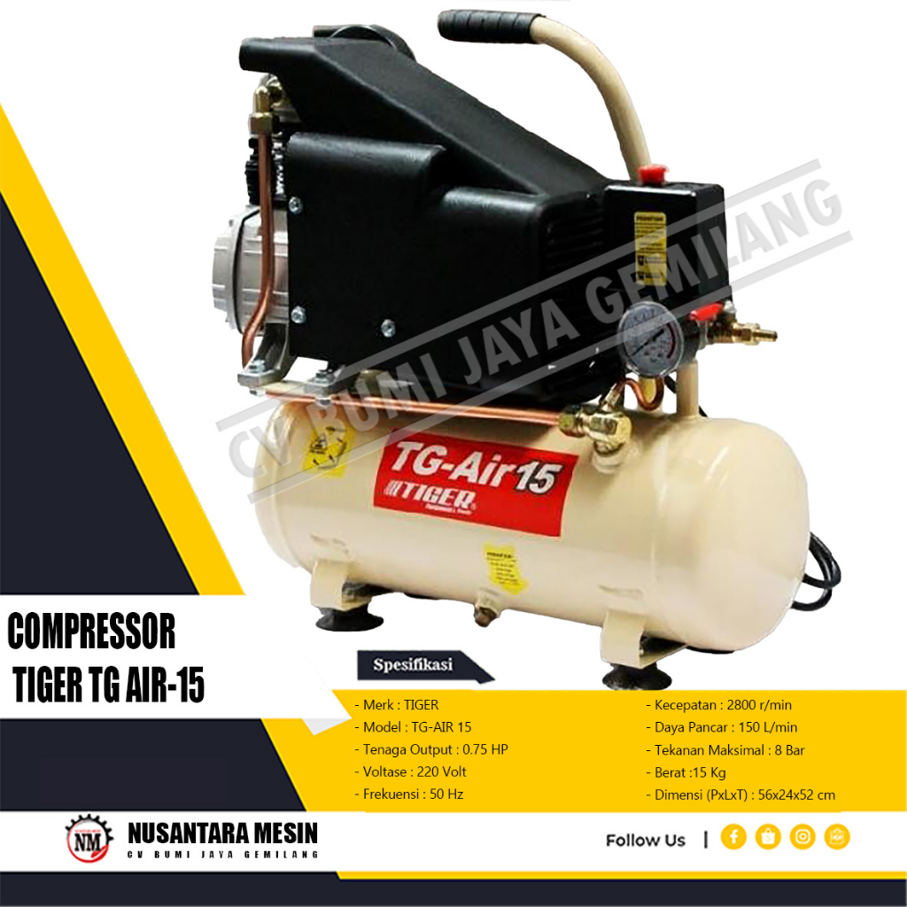 MESIN KOMPRESOR ANGIN LISTRIK TIGER TG AIR 15