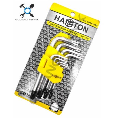 Kunci L Bintang PENDEK Set 9pcs 13cm 1866-900 HASSTON PROHEX / Torx Wrench T10-T50 Kunci L Set Bintang SET Isi 9 pcs 1866 900 HASSTON