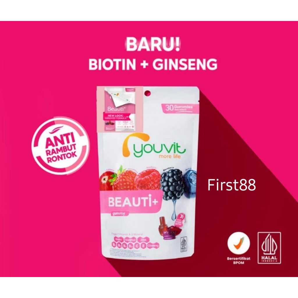 Youvit Beauti+ 1 Pouch (30 Hari) dengan Kolin, Biotin &amp; Vitamin E