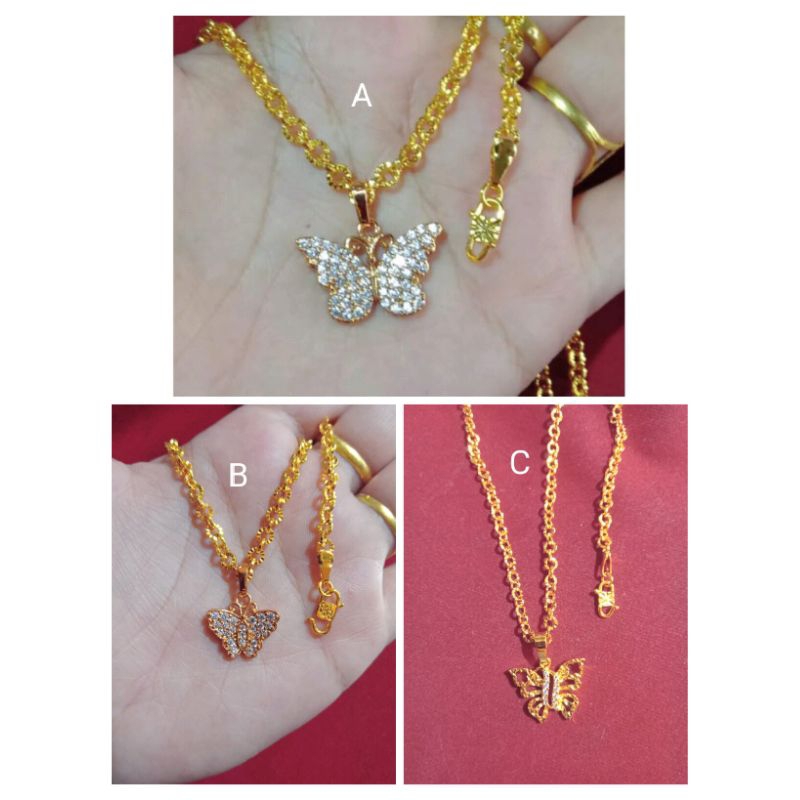 kalung Nuri besar kupu lapis emas 24k