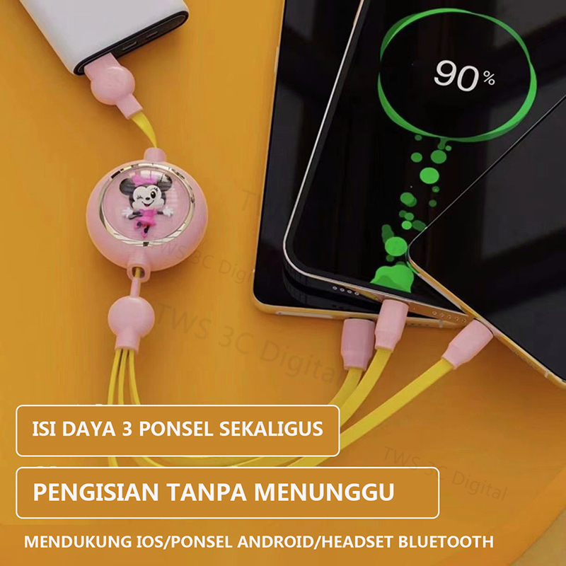 Disney Kabel Data 3 in 1 kabel Charger Fast Charging Kompatibel 2A Lightning+MicroUSB+Type-C Untuk IOS/Android IPhone 7 8 X XS XR 11 Pro Max Samsung xiaomi