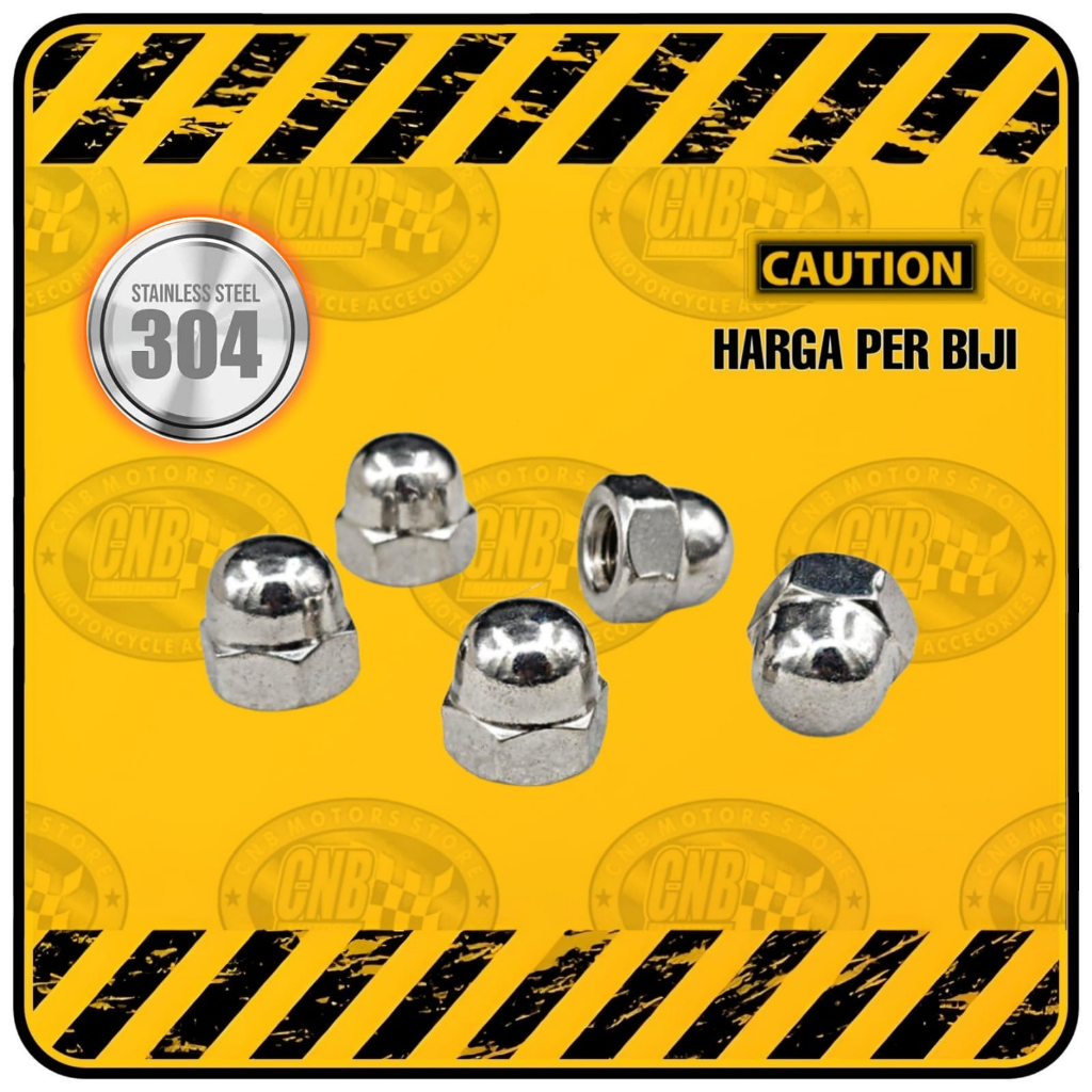 Capnut / Mur Topi Shock Belakang Stainless M10 || Setara Untuk Baut Kunci 14 ( Drat Halus / 1.25 )