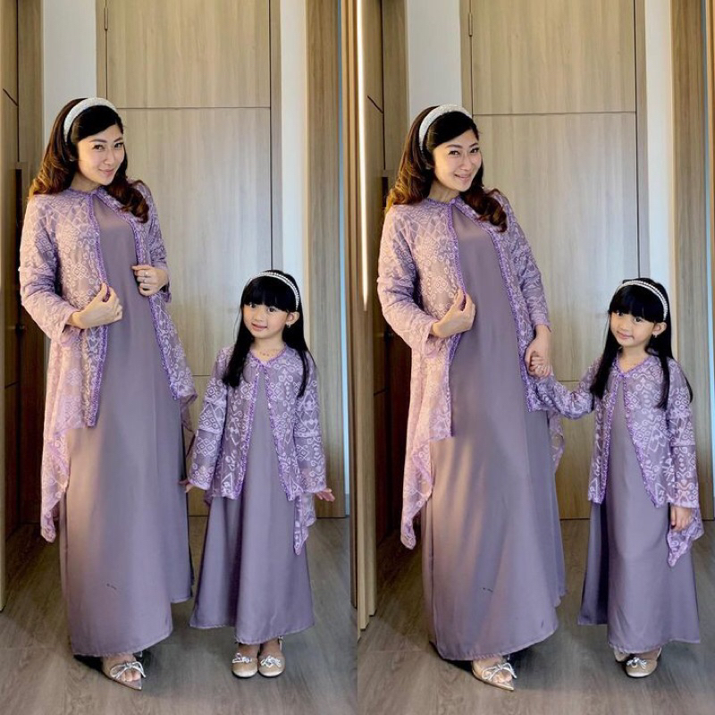 Izora Set Couple Ibu dan Anak Perempuan/Dress Ibu dan Anak/Gamis Anak Sage/Gamis Anak Murah/Gamis Couple Batik/Dress Brukat Import