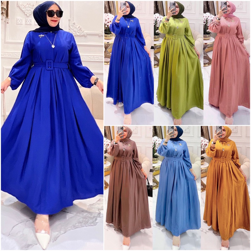 TATAOS BANGKOK NILA ZARRA*** HAZEL DRESS GAMIS BASIC LINEN CRINKLE IMPORT FREE BELT