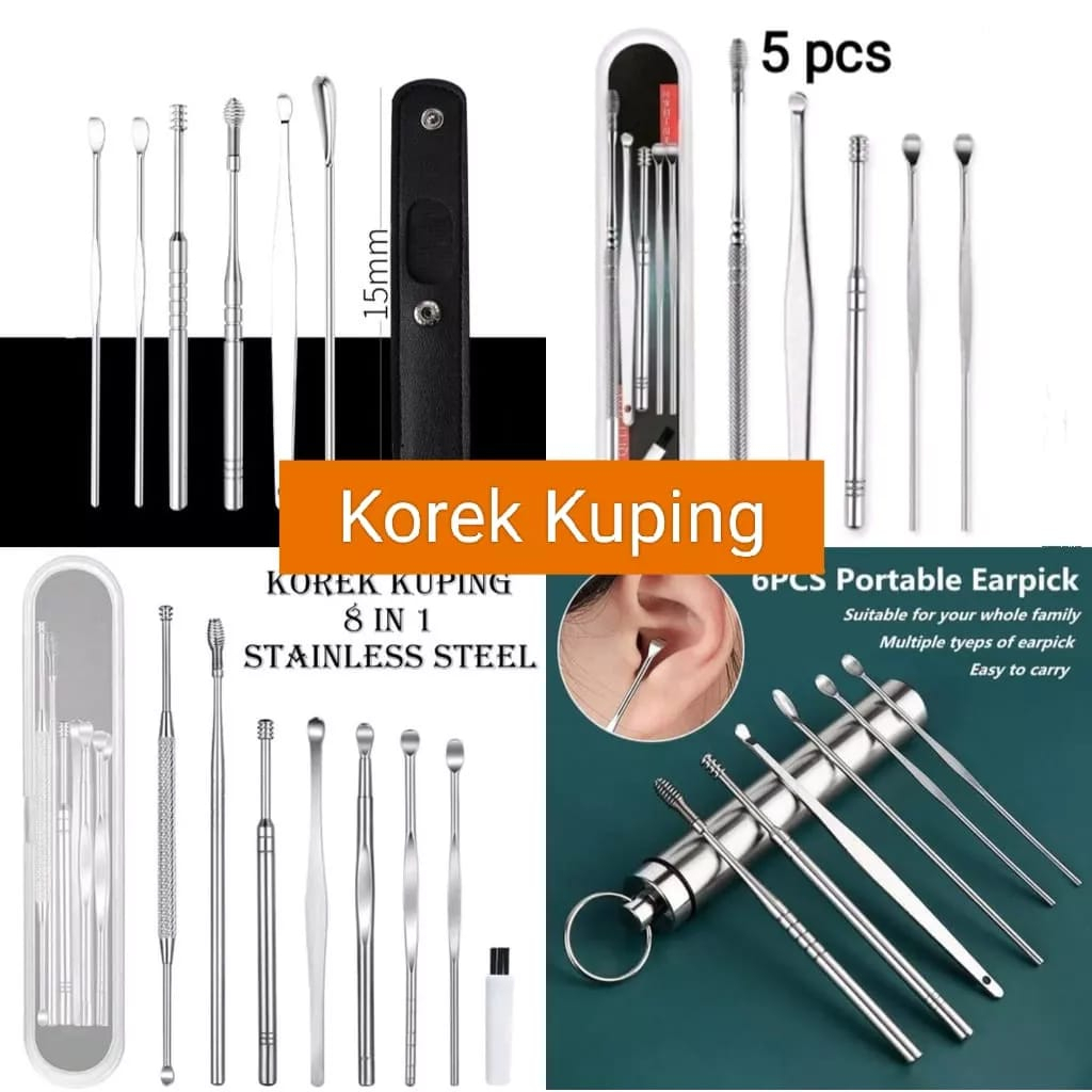 S99 Set Korek Kuping Pembersih Kotoran Telinga Bahan Stainless 5 / 6 / 8 Pcs 14K