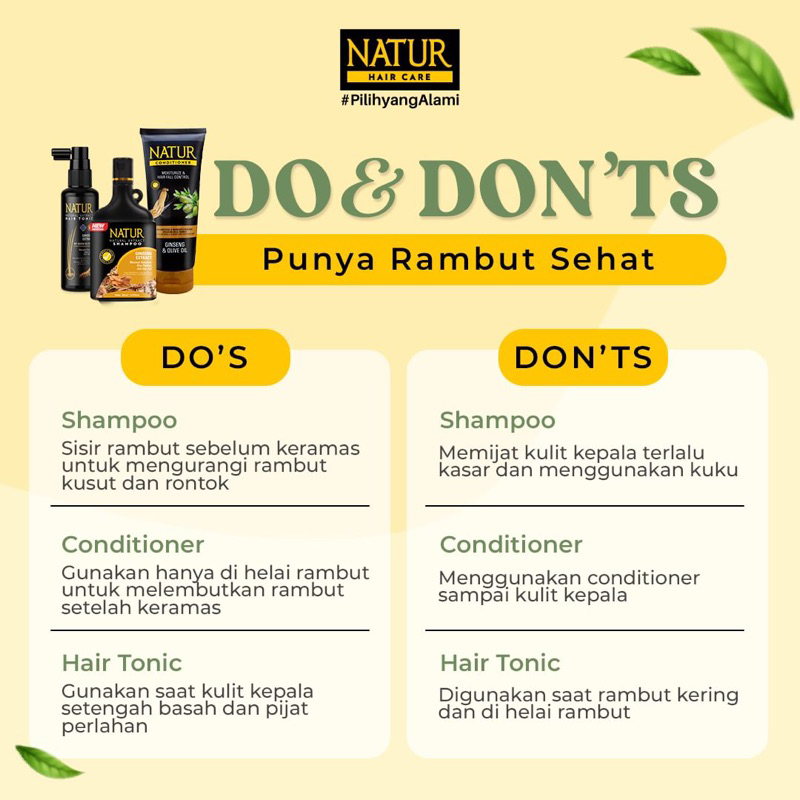 NATUR Hair Shampoo Olive Oil 140ML / Sampo Khusus Rambut Berwarna &amp; Bercabang with Vit E UVA UVB Filter BPOM