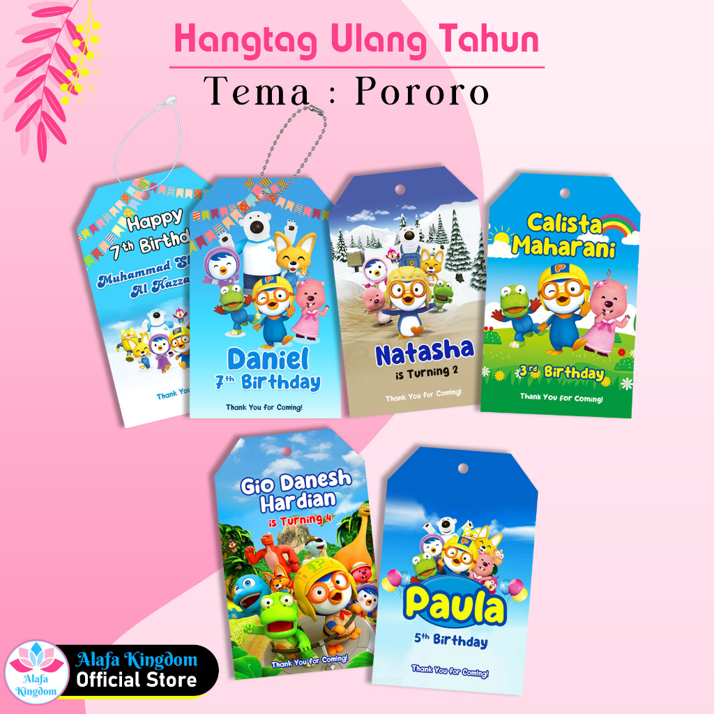 

[alafakingdom] 8 Pcs Hangtag Ulang Tahun PORORO Custom | Label Gantung Ultah Birthday Custom