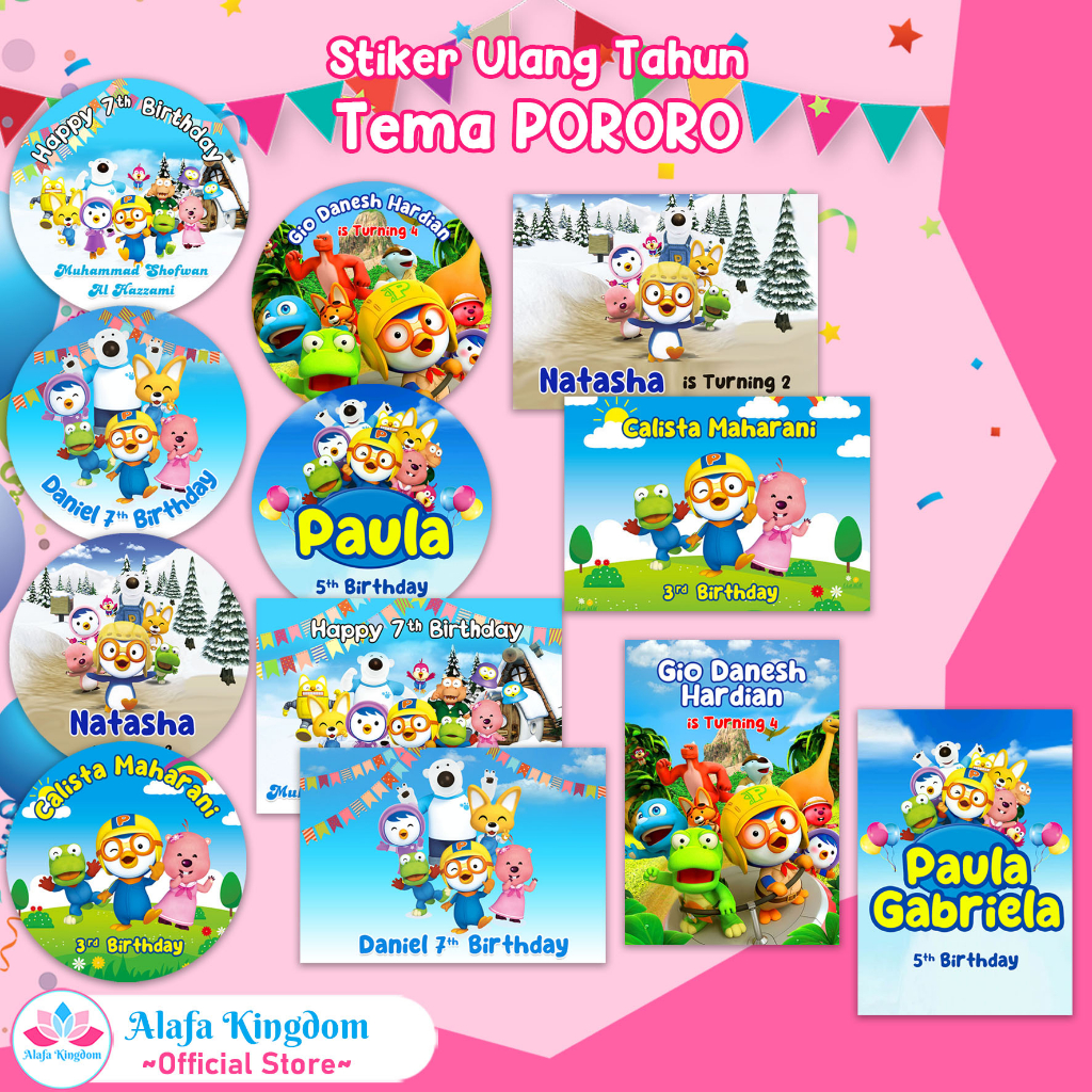 

[alafakingdom] Stiker Label Bulat Ulang Tahun PORORO | Label Stiker Ultah Birthday Custom