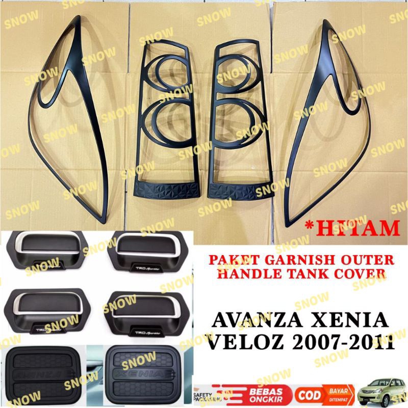 Paket Garnish Depan Belakang Outer Handle Tank Cover Avanza Xenia Veloz VVTI 2007 2008 2009 2010 2011 Hitam Chrome