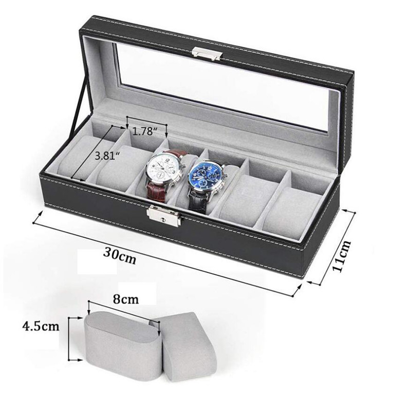 Kotak Penyimpanan Jam Tangan Storage Organizer Watch Box 6 Grid - NIE6 - Black/Gray