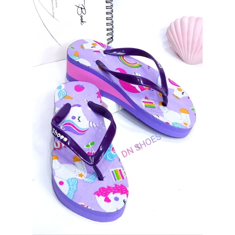 Wedges Anak Perempuan Sandal Tinggi Jepit Anak Karakter Unicorn Ungu Cute Lucu Murah