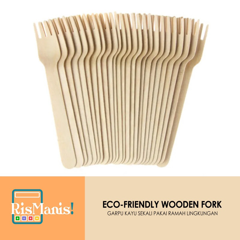 25 PCS ECO-FRIENDLY WOODEN FORK - Eceran 25 biji Garpu Kayu 15.5 cm Alat Makan Ecer Mie Salad Cake Buah Cutleries Portable Praktis Bahan Premium Kualitas Food Grade Ramah Lingkungan Tekstur Halus Cutlery Sekali Pakai