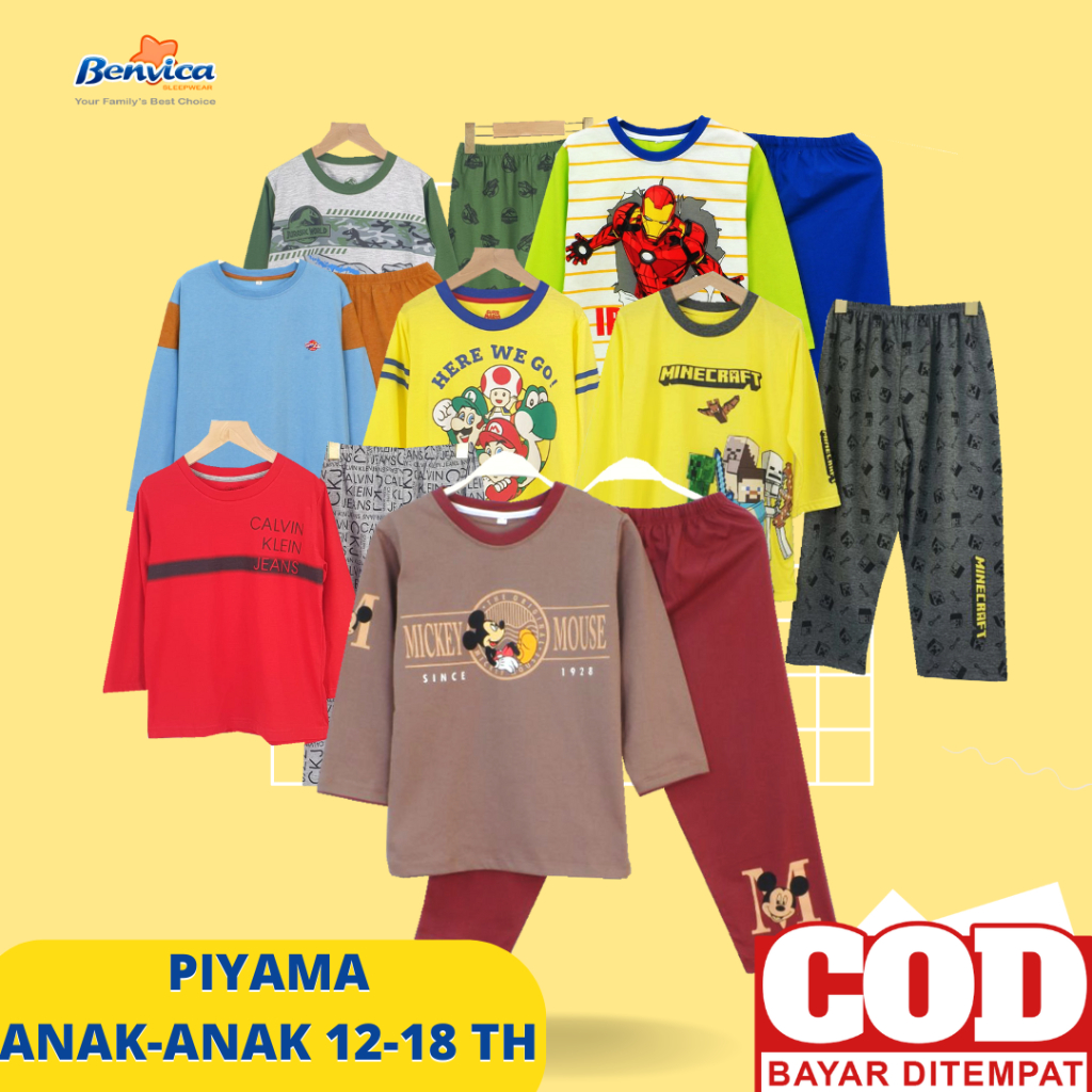 BAJU TIDUR SETELAN ANAK LAKI LAKI PIYAMA KAOS ANAK BANYAK MOTIF KARAKTER USIA 8-18