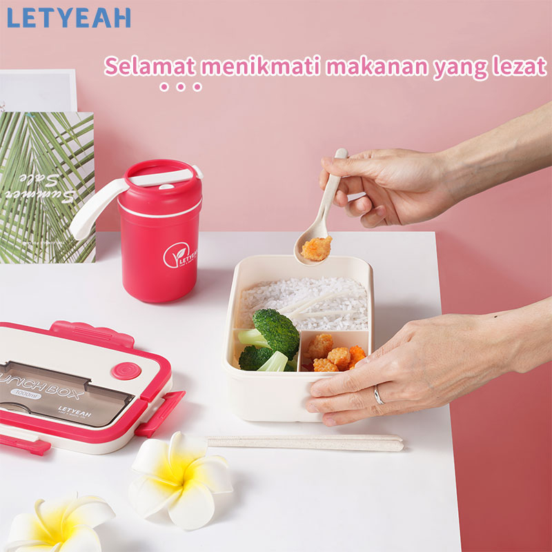 letyeah Lunch box set/1000ml wadah bekal bento bontot makan/tas bekal/mangkuk sup portabel/BPA free