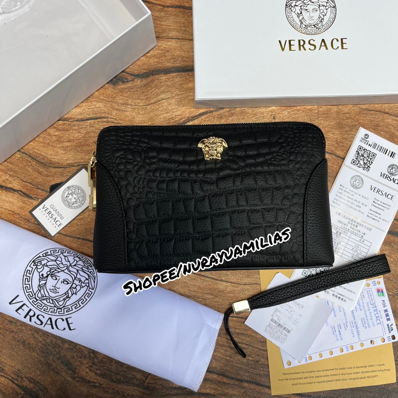 Clutch Versace dengan kode kunci kulit asli import premium clutch pria Versace clutch pria branded