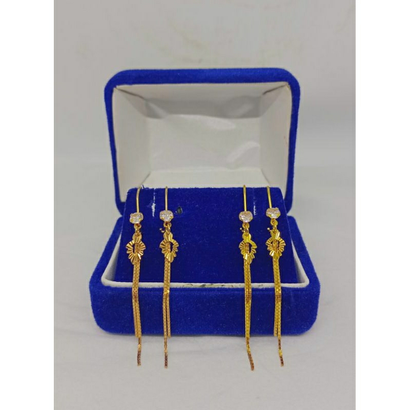 anting kait rumbay+daun ukir/perak asli silver 925 lapis emas/perhiasan fashion wanita terbaru