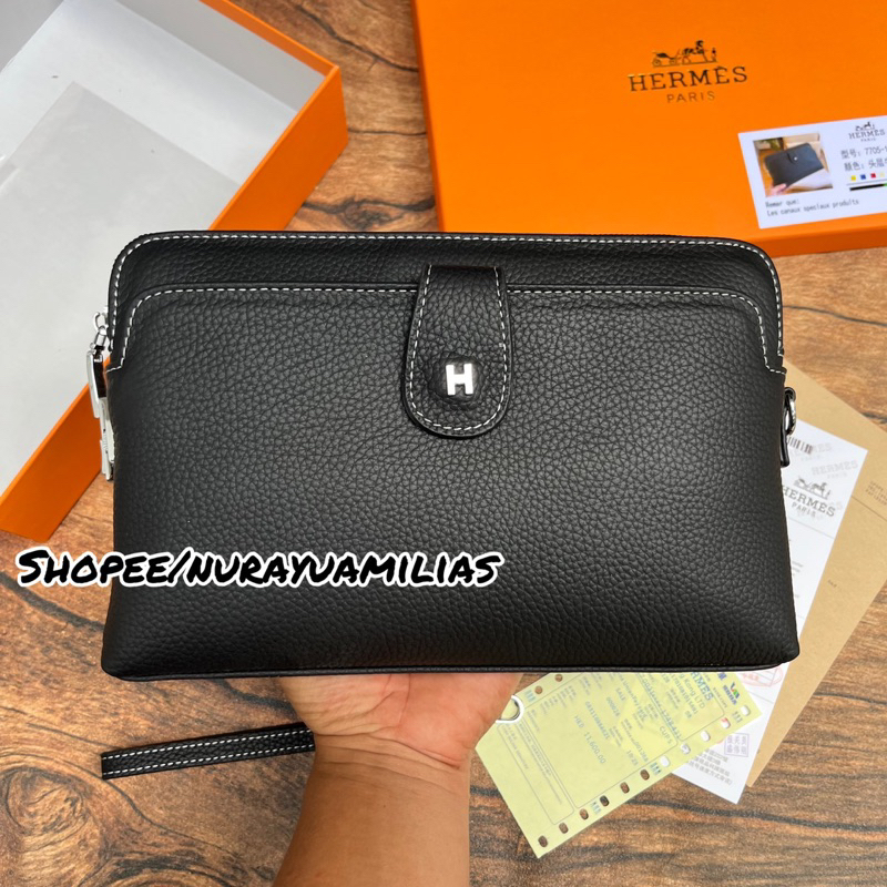 clutch wanita dan pria He*me* import pakai kode kunci with box clutch pria dan wanita branded