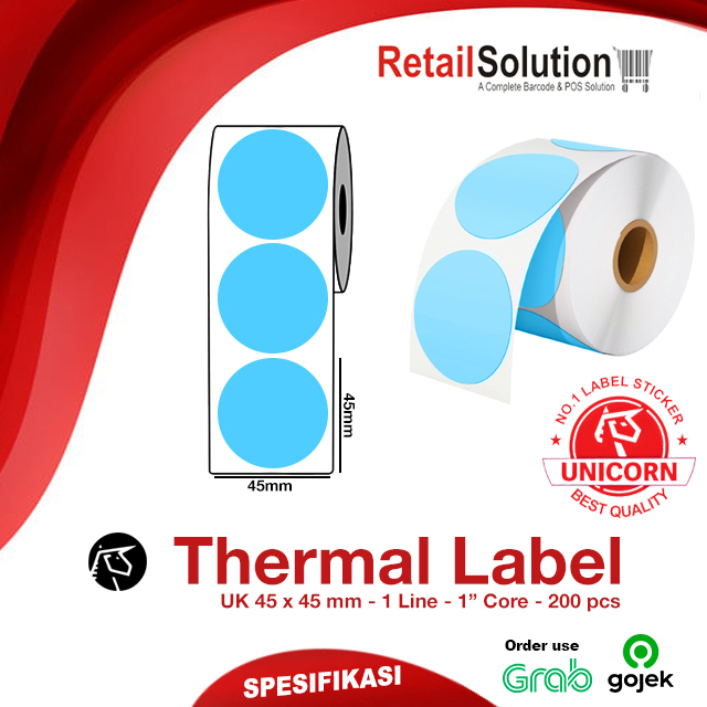 

Unicorn Stiker Label Thermal Bulat Warna - UK 45x45 45 x 45 mm