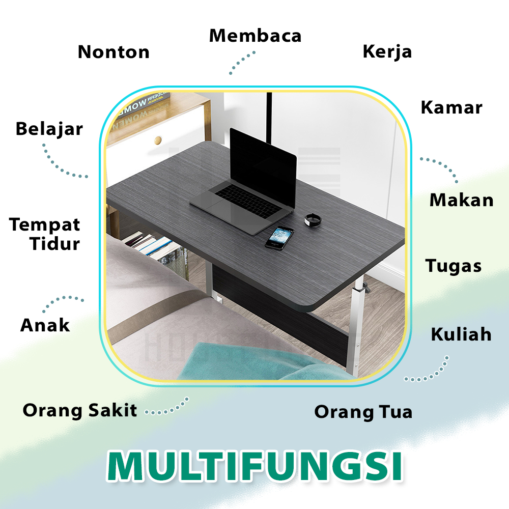 HUGO Meja Laptop Belajar Serbaguna / Meja Roda Portable Stand Tinggi