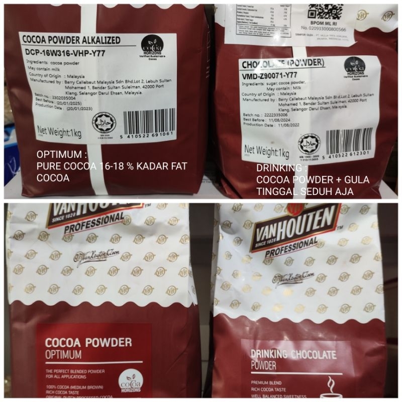 VAN HOUTEN OPTIMUM COCOA POWDER 1 KG / COKLAT BUBUK VAN HOUTEN KEMASAN ASLI