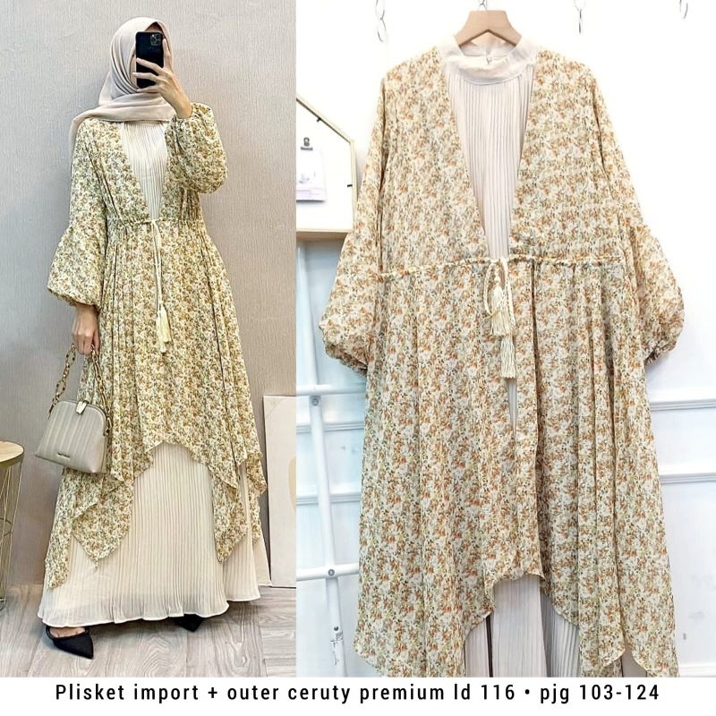 Gamis plisket import + outer ceruty premium ld 116 cm