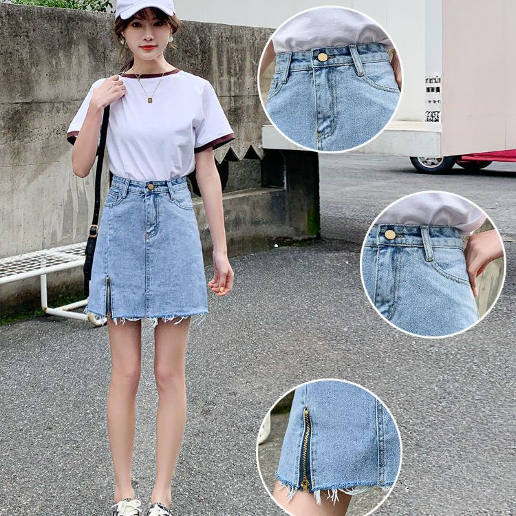 cantikya.id Korean Mini Skirt Rok Jeans pendek A-Line Plain Rok Pendek seksi hot rok denim kekinian 2023