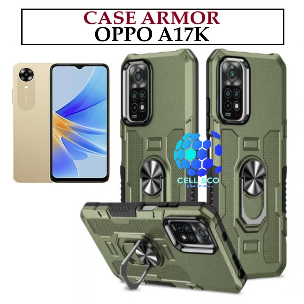 Case Armor OPPO A17K Iring Cincin Magnetic Kesing Hp Protect kamera Premium Hard Case Standing Robot Pelindung Kamera