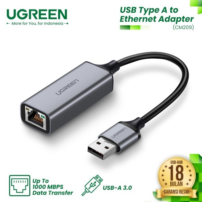UGREEN LAN Ethernet Adapter USB-A Gigabit 1Gbps Alloy - CM209