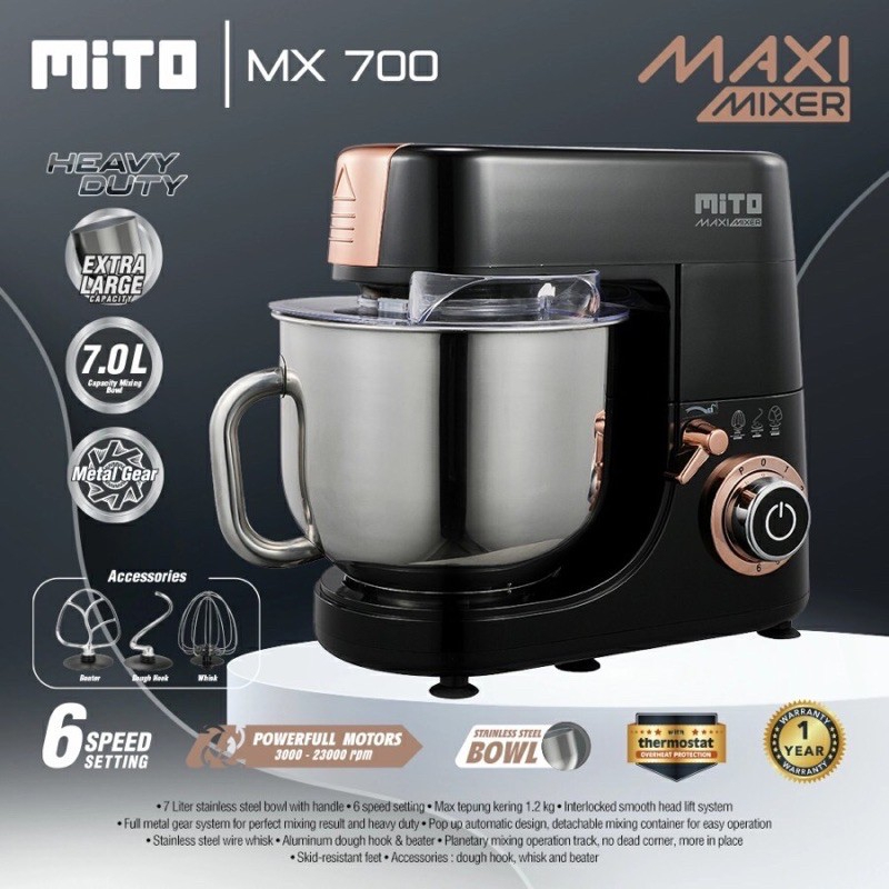 MITO MITOCHIBA STAND MIXER MX700 MX 700 MANGKOK STAINLESS BOWL MIXER KAPASITAS BESAR 7 LITER