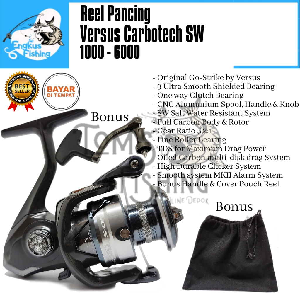 Reel Pancing Versus Carbotech SW Terbaru 1000 - 6000 (9 Bearing) Salt Water Murah - Engkus Fishing