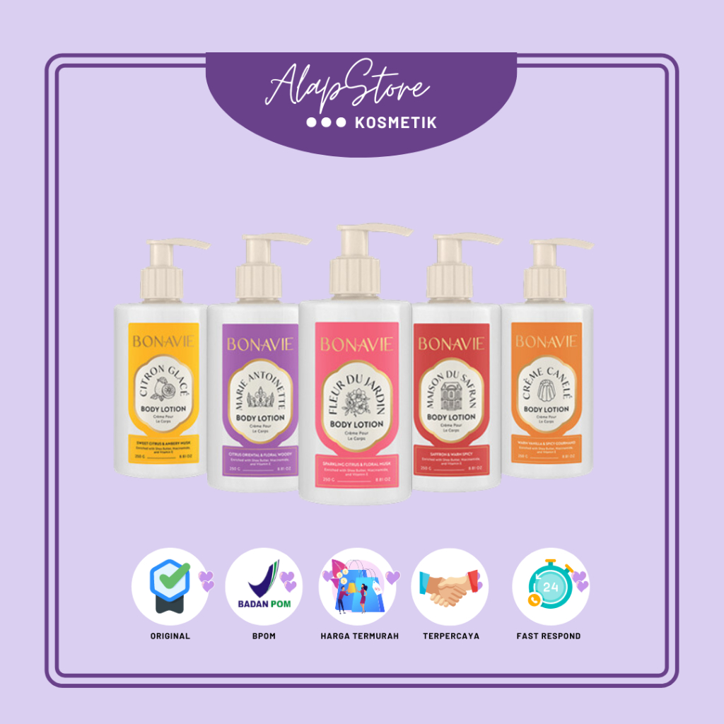 Bonavie Body Lotion I Creme Canele I Citron Glace I Fleur Du Jardin I Marie Antonite I Mais