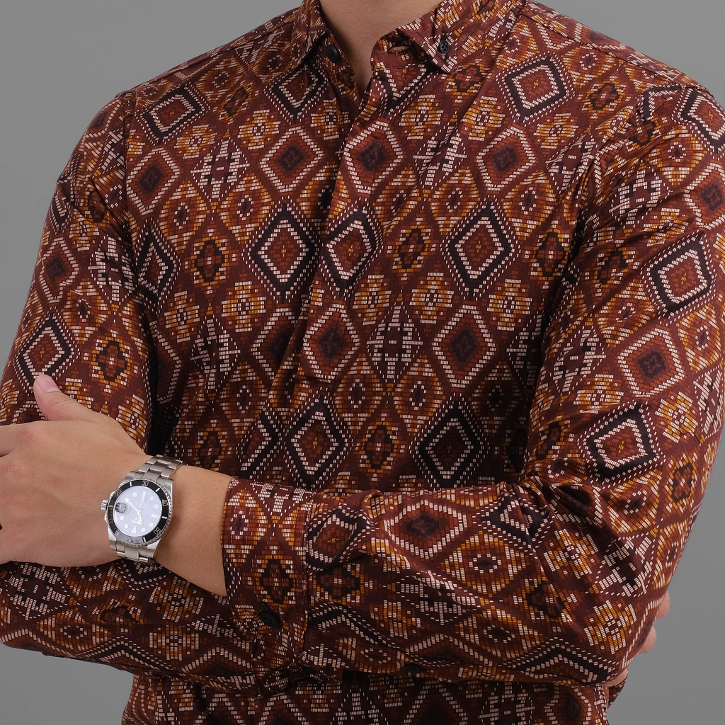 Kemeja Batik Songket Pria Lengan Panjang Kemeja Batik Cowok Kerja Kantoran