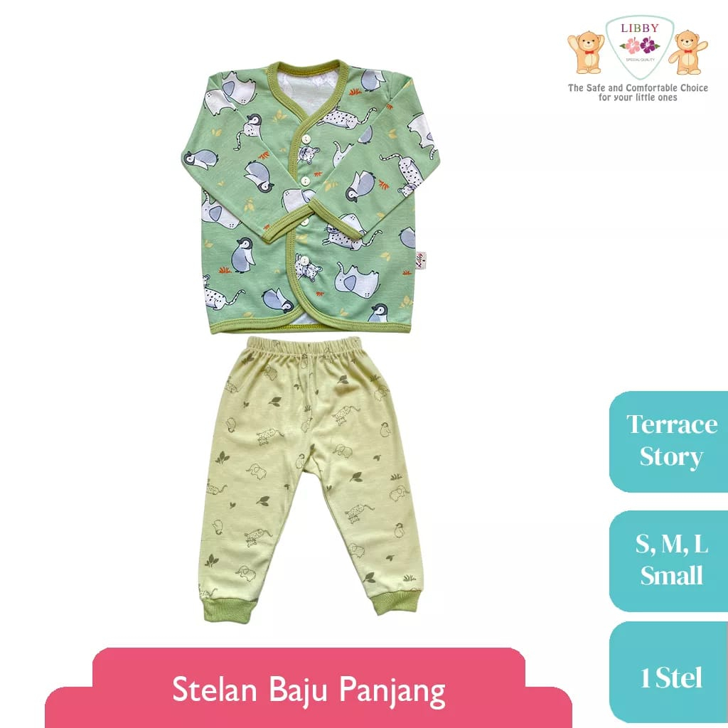 LIBBY Setelan Baju Panjang (Kancing depan) - Celana Panjang Motif Terrace Story Per 3 Pcs