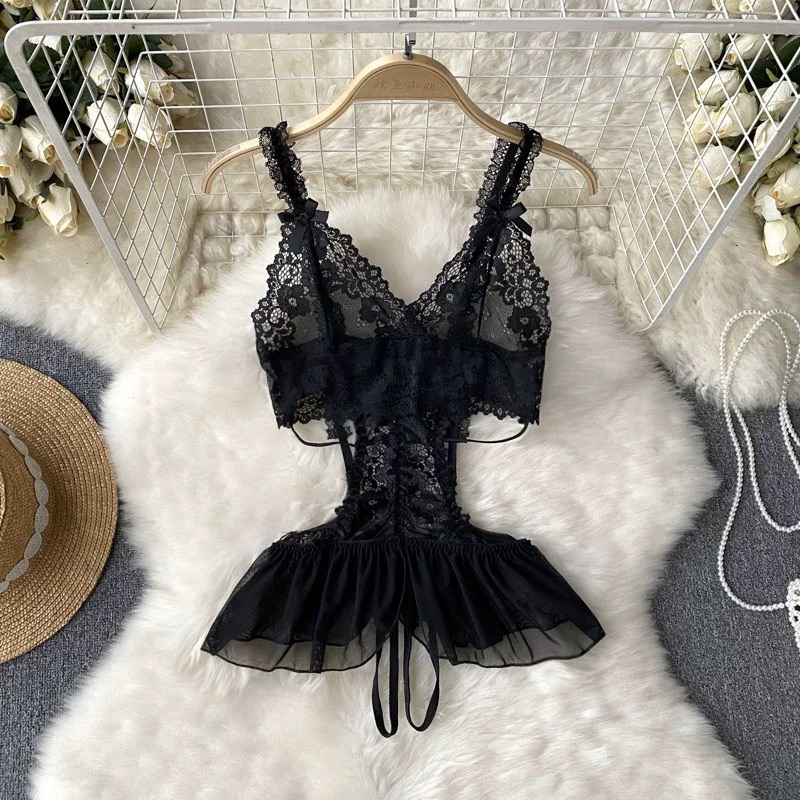 Crystal HANNAH Lingerie sexy lace baju tidur sexy lingerie wanita / Lingerie bodysuits open crotch baju tidur sexy lingerie 179