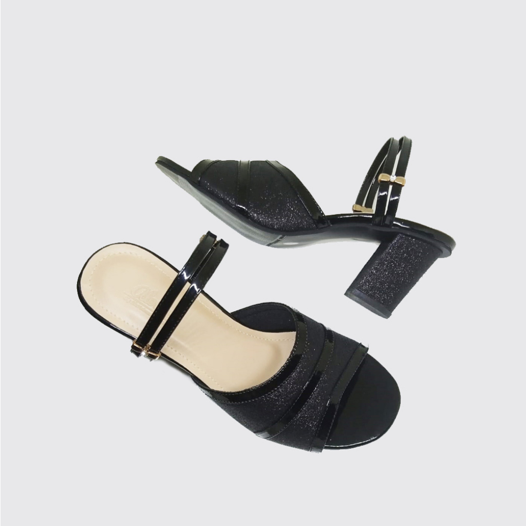 High Heels Big Size | Sandal Wanita Ukuran Jumbo-Besar | Heel 7cm Mewah Cantik Black Silver Sendal Pesta Formal Style