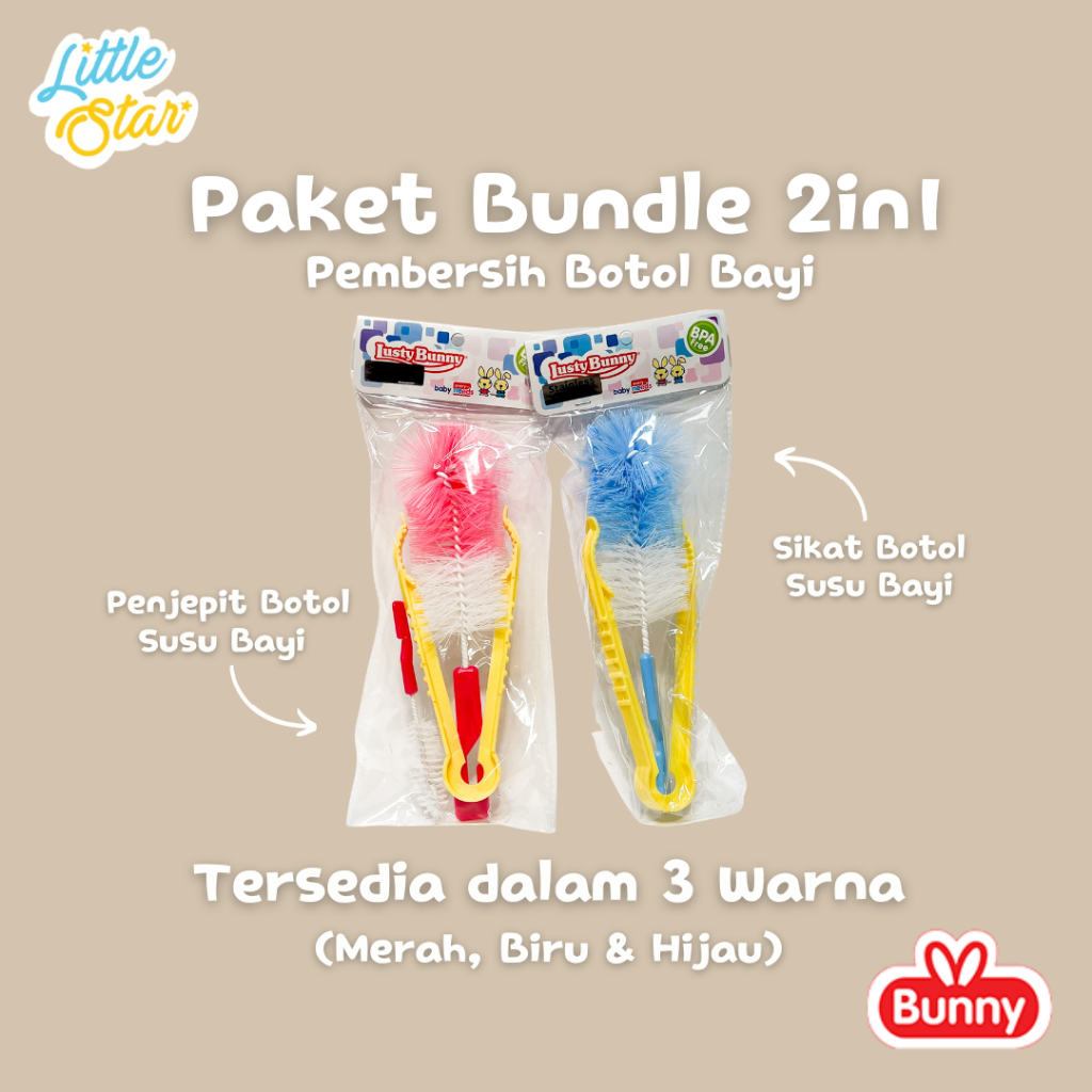 Sikat Pembersih Botol Asi Susu Bayi Anak Lusty Bunny 2in1