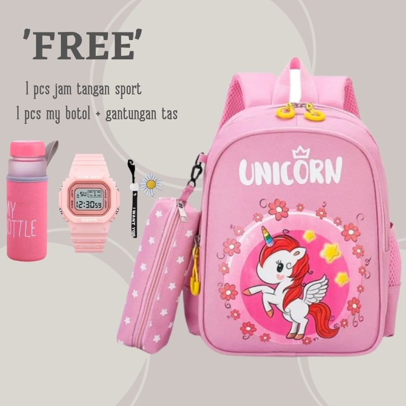 Tas Anak Ransel Sekolah 2in1 Karakter Unicorn Kartun Lucu Model Tas Taman Anak Tren Untuk Anak Perempuan