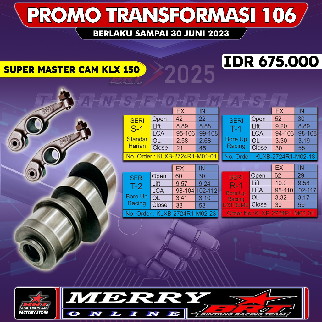 Promo 106 Super Master Cam RRA BRT KLX 140 150 Noken as Pelatuk Roller S1 T1 T2 R1