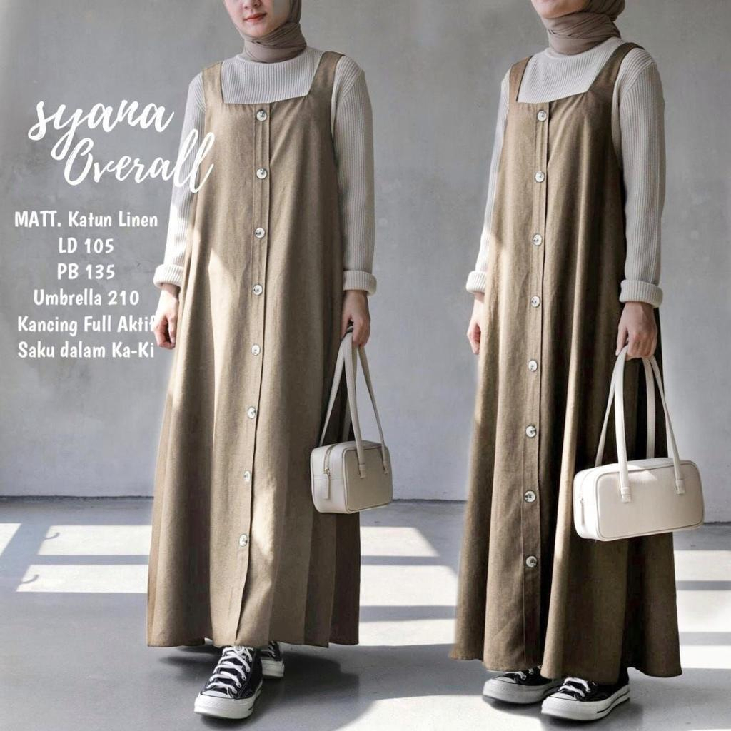 SYANA OVERALL BY SEYMA BAHAN KATUN LINEN MAXI PLAIN KOREA STYLE VINTAGE