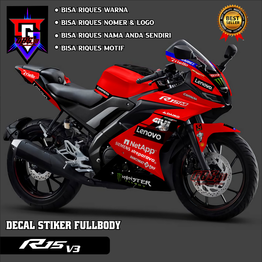 Stiker Decal R15 V3 Fullbody Livery racing Fullbody Sticker Motor R15 V3 Fullbody Modifikasi