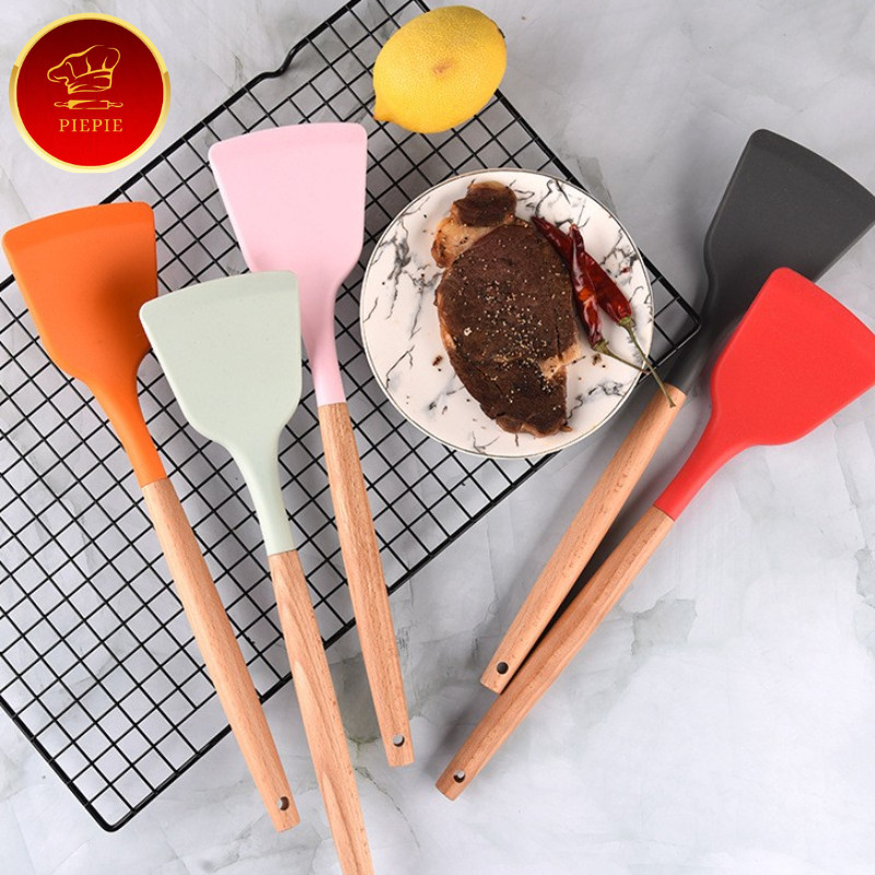 HJ888 Spatula Masak Silikon Gagang Kayu 32cm / Sodet / Sutil Chefio