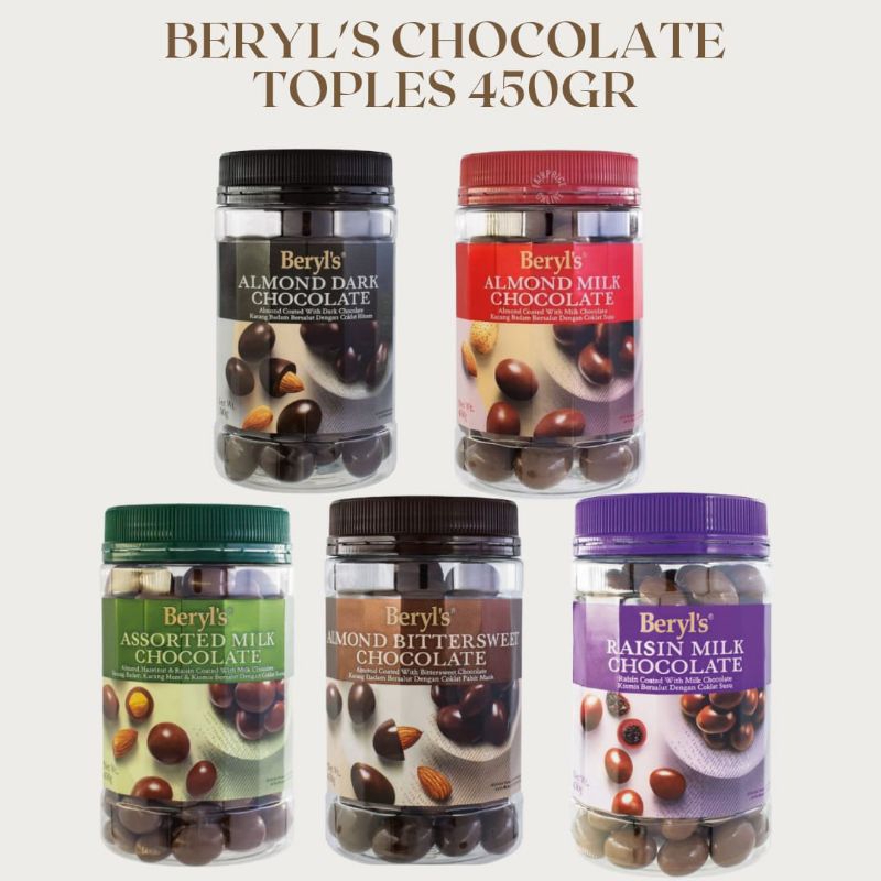 

Beryl's Chocolate toples 450gr Bpom Ri Halal almond kismis