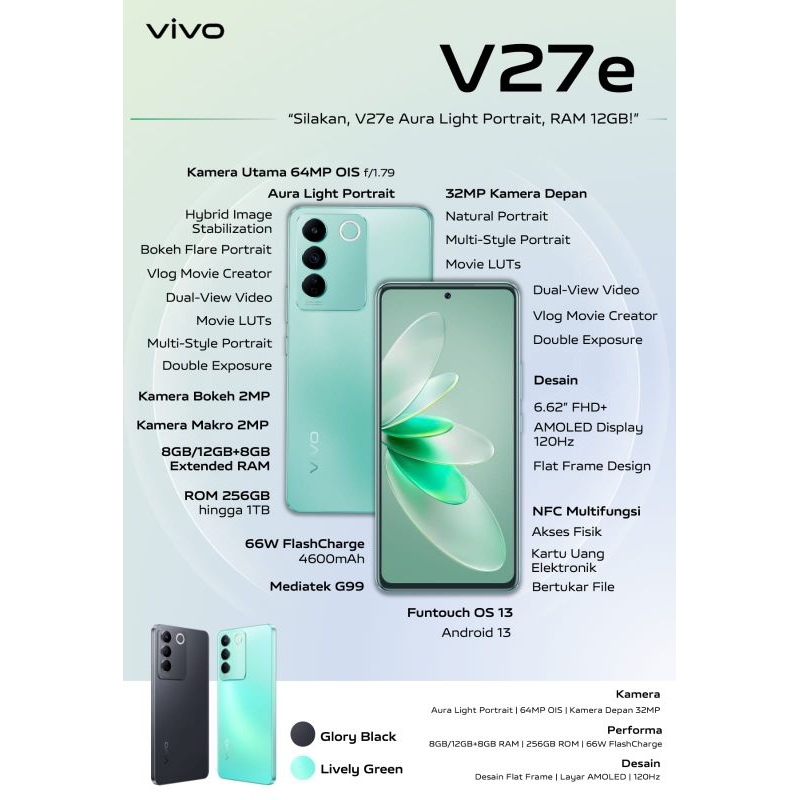 VIVO V27e ram 12+8/256 gb garansi resmi 1 tahun original resmi