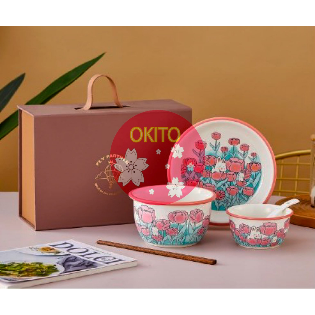 

hampers/kado Mangkuk/ mangkok Keramik set Kelinci Tulip