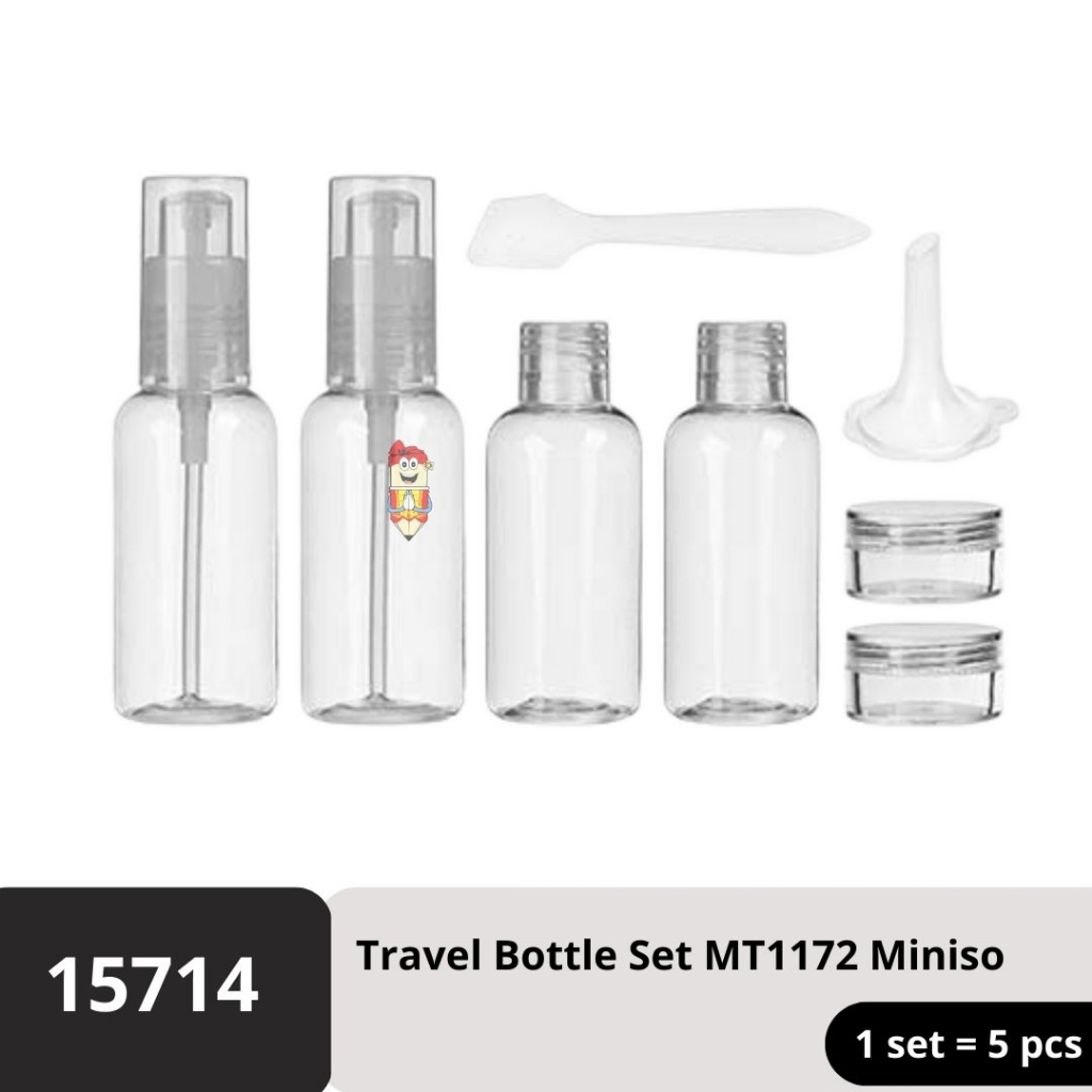 

Miniso Travel Bottle Set Isi 5 pcs Kit / Miniso Make Up Travel Bottle