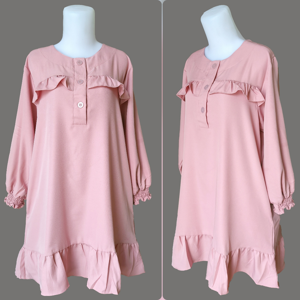 Clachella Baju Tunik Motif Polos Atasan Wanita T1B8086B