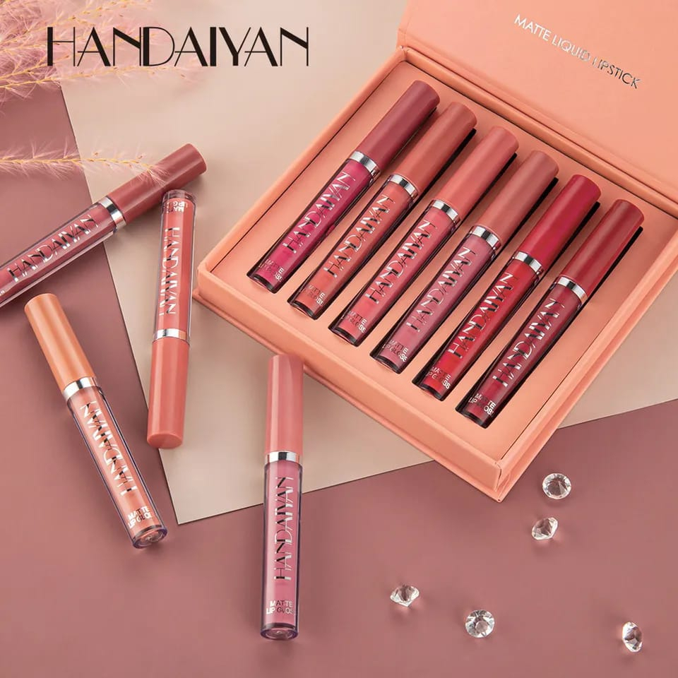 SET 6PCS LIPSTIK CAIR WARNA NUDE HANDAIYAN LIP GLOSS ALAMI MATTE LIPSTICK