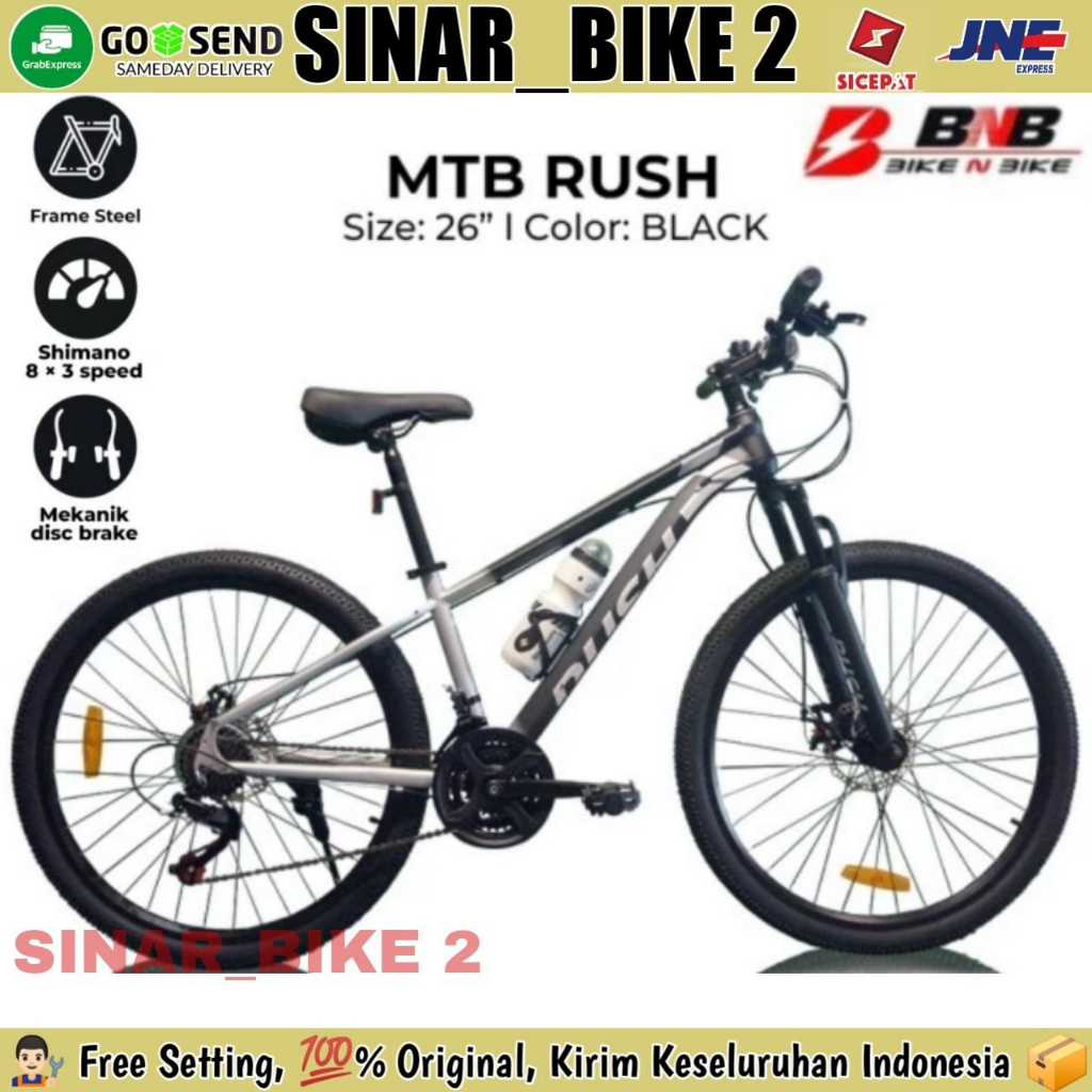 Sepeda Gunung MTB Rush Ukuran 26 Inch 21 Speed Shimano