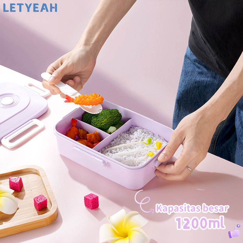 letyeah Kotak makan wadah bekal anti tumpah 1200ml lunch box tempat bekal makan/free sendok